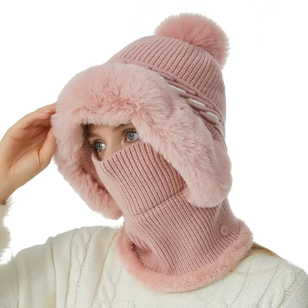 Warmer Knitted Hat Casual Winter Plush Ears Protection Cap Multipurpose Beanie Cap Outdoor