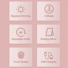 Load image into Gallery viewer, LED Makeup Mirror Touch Screen Vanity Mirrors USB Charging Cosmetic Mirror 3 Brightness Desktop Mirror for Bedroom Travel
