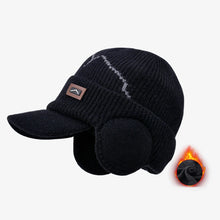 Load image into Gallery viewer, Men's Winter Visor Beanie With Earflap Warm Fleece Lined Knitted Ear Cover Brimmed Hat Sports Newsboy Cap for Outdoor Snow Cap
