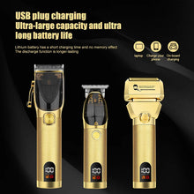 Load image into Gallery viewer, Rechargeable Professional Barber Shop Salon Hair Cutting Machine Clippers Trimmer Foil Shaver Gold Black 3 Pieces Set
