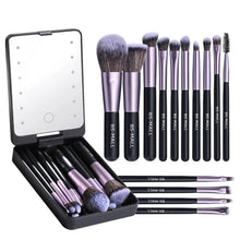 Load image into Gallery viewer, Versatile Luxurious Makeup Brush Set with Mini LED Light Mirror - Flawless for Daily Use or Travel
