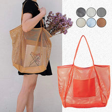 Load image into Gallery viewer, Spring Summer Solid Color Hollow Mesh Tote Bag Large Capacity Travel Shoulder Tote Bag Daily Beach Swimming Gym Shopping Bag
