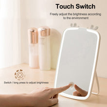 Load image into Gallery viewer, LED Makeup Mirror Touch Screen Vanity Mirrors USB Charging Cosmetic Mirror 3 Brightness Desktop Mirror for Bedroom Travel
