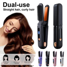 Load image into Gallery viewer, Portable Cordless Hair Straightener Brush 3 Temp Adjustable Negative Ions Hot Brush Electric Curly Hair Styling Detangling Comb
