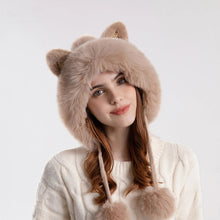 Load image into Gallery viewer, Cute Cat Ears Winter Hat Add Fluff Lined Windproof Warm Beanies With Hairballs Outdoor Ear Protection Luxury Hats For Women
