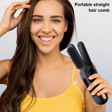 Load image into Gallery viewer, Portable Cordless Hair Straightener Brush 3 Temp Adjustable Negative Ions Hot Brush Electric Curly Hair Styling Detangling Comb
