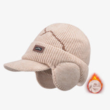 Load image into Gallery viewer, Men's Winter Visor Beanie With Earflap Warm Fleece Lined Knitted Ear Cover Brimmed Hat Sports Newsboy Cap for Outdoor Snow Cap

