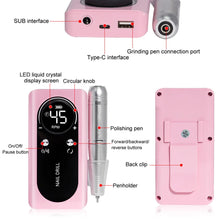 Load image into Gallery viewer, 45000RPM Rechargeable Nail Drill Machine with LCD Low Noise Professional Nail Polish Sander Nails Accessories Set
