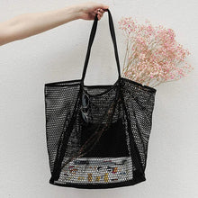 Load image into Gallery viewer, Spring Summer Solid Color Hollow Mesh Tote Bag Large Capacity Travel Shoulder Tote Bag Daily Beach Swimming Gym Shopping Bag

