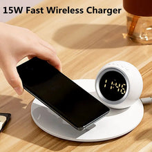 Load image into Gallery viewer, Wireless Charger Pad Stand Alarm Clock LED Desk Lamp Night Light 15W Phone Fast Charging Station Dock for iPhone Samsung Xiaomi
