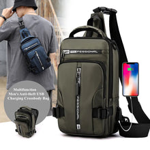 Load image into Gallery viewer, Waterproof Casual Chest Bag Men Multifunction Anti-theft USB Charging Men Crossbody Bag Nylon Canvas Travel Chest Bag Pack Male
