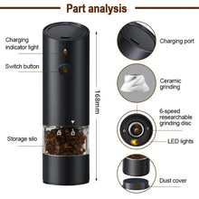 Load image into Gallery viewer, Electric Automatic Salt and Pepper Grinder USB Rechargeable Adjustable Coarseness Refillable Mill Kitchen Tools For BBQ Cooking

