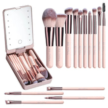 Load image into Gallery viewer, Versatile Luxurious Makeup Brush Set with Mini LED Light Mirror - Flawless for Daily Use or Travel
