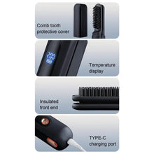 Load image into Gallery viewer, Portable Cordless Hair Straightener Brush 3 Temp Adjustable Negative Ions Hot Brush Electric Curly Hair Styling Detangling Comb

