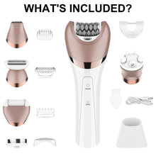 Load image into Gallery viewer, Electric Epilator Hair Removal for Women 5 in 1 Shaver for Legs Arms Underarms Bikini Public Hair Wet &amp; Dry Rechargeable
