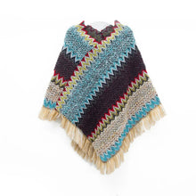 Load image into Gallery viewer, Patchwork Shawl Knitted Striped Print Cardigans Women Poncho Autumn Winter Clothing Sleeveless Sweater Cape Coats
