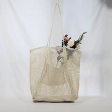 Load image into Gallery viewer, Spring Summer Solid Color Hollow Mesh Tote Bag Large Capacity Travel Shoulder Tote Bag Daily Beach Swimming Gym Shopping Bag

