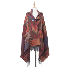 Load image into Gallery viewer, Hooded Open Stitch Loose Coat Big Hat Capes Women Winter Thick Outwear Tibet Classic Printed Tassel Fringe Cloak
