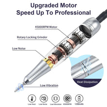 Load image into Gallery viewer, 45000RPM Electric Nail Drill Machine Professional Nail Drills for Gel Nails Polish Rechargeable Portable Nail File Manicure Tool

