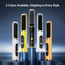 Load image into Gallery viewer, Anti-Scald Portable Hair Straightening Brush Rechargeable Hot Brush with Display for Frizz Control and Hair Ends
