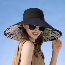 Load image into Gallery viewer, Cotton Women Fisherman Hat Fashion Large Brim Breathable Sun Hat Double-sided Plant Printing Bucket Hat

