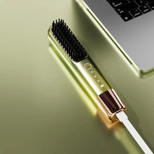 Load image into Gallery viewer, Portable Multifunctional Heating Comb Ptc 2 In 1 Hair Curler Hot Comb Hair Straightener Brush Wireless Hair Straightener
