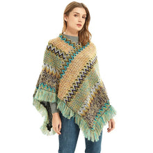 Load image into Gallery viewer, Patchwork Shawl Knitted Striped Print Cardigans Women Poncho Autumn Winter Clothing Sleeveless Sweater Cape Coats
