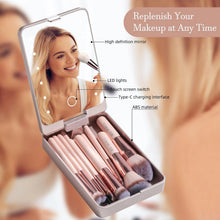 Load image into Gallery viewer, Versatile Luxurious Makeup Brush Set with Mini LED Light Mirror - Flawless for Daily Use or Travel
