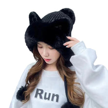 Load image into Gallery viewer, Cute Cat Ears Winter Hat Add Fluff Lined Windproof Warm Beanies With Hairballs Outdoor Ear Protection Luxury Hats For Women
