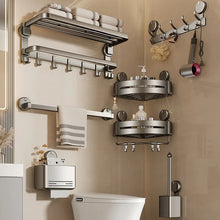 Load image into Gallery viewer, Wall-mounted Suction Cup Bathroom Towel Rack Gun Gray Aluminum Alloy Bathroom Punch-free Towel Rack Storage Rack
