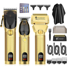 Load image into Gallery viewer, Rechargeable Professional Barber Shop Salon Hair Cutting Machine Clippers Trimmer Foil Shaver Gold Black 3 Pieces Set
