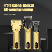 Load image into Gallery viewer, Rechargeable Professional Barber Shop Salon Hair Cutting Machine Clippers Trimmer Foil Shaver Gold Black 3 Pieces Set
