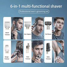 Load image into Gallery viewer, 6-in-1 Professional Beard Trimmer for Men, IPX6 Waterproof Electric Shaver Razor, Cordless Body Hair Trimmer for Mustache, Nose,
