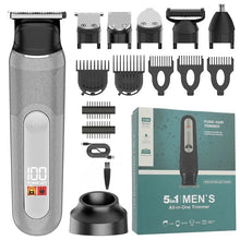 Load image into Gallery viewer, LED Display IPX6 Waterproof Rechargeable Body Groomer, Beard Trimmer, Nose &amp; Ear Hair Trimmer Men's 5-in-1 Hair Clipper Kit
