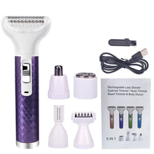 Load image into Gallery viewer, 5 IN 1 Electric Hair Removal Epilator Wet&amp;Dry Lady Shaver Nose Hair Trimmer Eyebrow Shaper Leg Armpit Bikini Trimmer Women Razor
