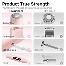 Load image into Gallery viewer, 2 in 1 Bikini Trimmer for Women Hair Removal Rechargeable Electric Razor Waterproof Dual Head Shaver Underarm Body Leg Face
