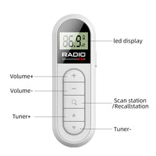 Load image into Gallery viewer, Mini Portable Pocket FM Radio 76-108MHZ Radio Receiver with Backlight LCD Display Wired 3.5mm Headphones Support Type-c Charging

