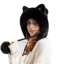 Load image into Gallery viewer, Cute Cat Ears Winter Hat Add Fluff Lined Windproof Warm Beanies With Hairballs Outdoor Ear Protection Luxury Hats For Women
