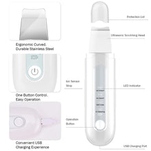 Load image into Gallery viewer, Ultrasonic Skin Scrubber Remove Face Spatula Electric Pore Deep Clean Acne Blackhead Remover Peeling Shovel Device Beauty Machine
