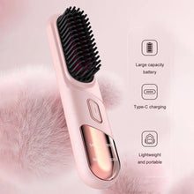 Load image into Gallery viewer, Hair Straightener Brush 4 Temperatures Fast Heating USB Rechargeable Negative Ions Brush Electric Fluffy Curly Hair Styling Comb
