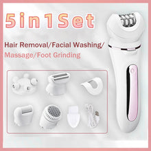 Load image into Gallery viewer, 5 in 1 Hair Removal Epilator Electric Shaver for Women Rechargeable Body Massager Razor Bikini Beard Trimmer Foot Grinder
