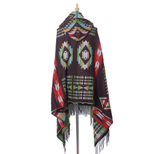 Load image into Gallery viewer, Hooded Open Stitch Loose Coat Big Hat Capes Women Winter Thick Outwear Tibet Classic Printed Tassel Fringe Cloak
