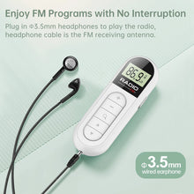 Load image into Gallery viewer, Mini Portable Pocket FM Radio 76-108MHZ Radio Receiver with Backlight LCD Display Wired 3.5mm Headphones Support Type-c Charging
