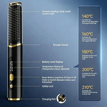 Load image into Gallery viewer, Anti-Scald Portable Hair Straightening Brush Rechargeable Hot Brush with Display for Frizz Control and Hair Ends
