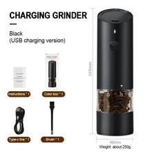 Load image into Gallery viewer, Electric Automatic Salt and Pepper Grinder USB Rechargeable Adjustable Coarseness Refillable Mill Kitchen Tools For BBQ Cooking
