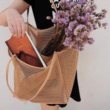 Load image into Gallery viewer, Spring Summer Solid Color Hollow Mesh Tote Bag Large Capacity Travel Shoulder Tote Bag Daily Beach Swimming Gym Shopping Bag
