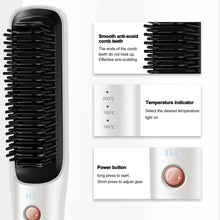 Load image into Gallery viewer, Wireless Hair Straightening Brush USB Charging Hot Comb Iron 3 Temperature Settings Electric Anti-ironing Comb
