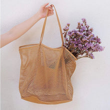 Load image into Gallery viewer, Spring Summer Solid Color Hollow Mesh Tote Bag Large Capacity Travel Shoulder Tote Bag Daily Beach Swimming Gym Shopping Bag
