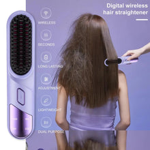 Load image into Gallery viewer, Hair Straightener Brush 4 Temperatures Fast Heating USB Rechargeable Negative Ions Brush Electric Fluffy Curly Hair Styling Comb
