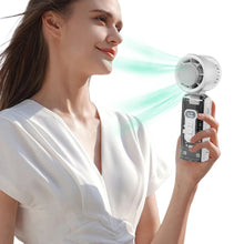 Load image into Gallery viewer, 100-Speed Turbo Handheld Fan with LED Light - Rechargeable, Foldable &amp; Portable for Camping, Office, Travel &amp; Home Cooling
